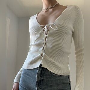Abercrombie & Fitch Elevated Knit Sim Lace Up Cardigan | Color: Cream | Size: S